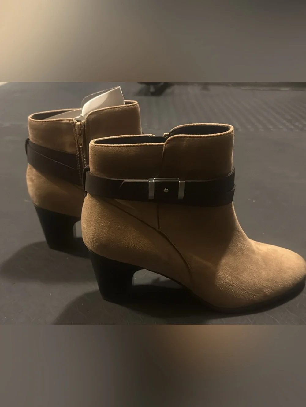 New Women’s Tan Suede Ankle Booties with Buckle Strap